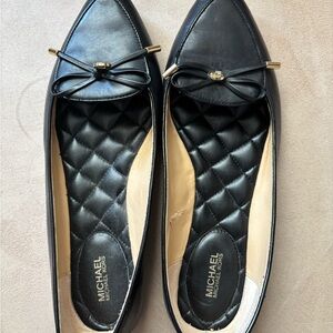 Michael Kors Black Quilted Leather Pointed Ballet Flats with Bow